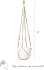 Mkono Macrame Plant Hanger Indoor Hanging Planter Basket with Wood Beads Decorative Flower Pot Holder No Tassels for Indoor Outdoor Boho Home Decor 35 Inch, Ivory, Set of 2 (POTS NOT Included)