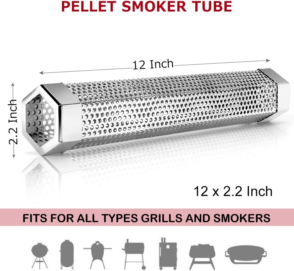 12” Smoke Tube for Pellet Smoker, Hot/Cold Smoking on Grill 5hrs | Stainless Steel 12" Smoker Tube with Wood Pellet or Chips, Hot or Cold Smoking on any Grill or Smoke for 5 Hrs, Easy to Clean