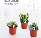 JERIA 200-Pack 4 Inch Plastic Nursery Pots Come with 200 Pcs Labels, Seedling Flower Plant Container and Seed Starting Pots