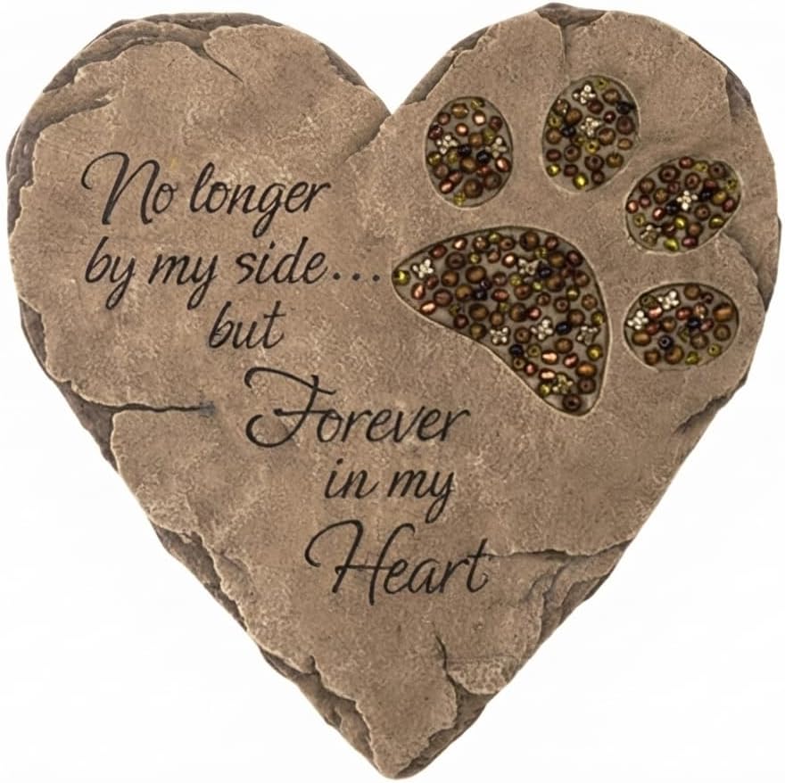 Carson Pet Memorial Garden Stepping Stone Heart Paw Print, 9.5 Inch