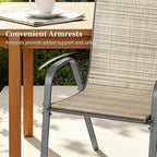 MAMIZO Patio Dining Chairs, Stackable All Weather Teslin Chair, Heavy Duty Outdoor Breathable Chairs Set, w/Armrests, Upgraded Chair FeetW/Strenthened Iron Spacers, 330 LBS (6, Brown)