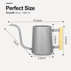 Watering Can Indoor Plants, 35 oz/1000 ml Metal Stainless Steel Watering Can Pot with Long Spout for Indoor House Plants Bonsai Outdoor Garden Flower Decorative (Gray)