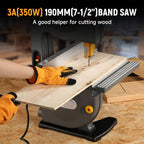 hoteche 7-1/2-inch band saw, 3-amp, max cutting depth on a desk or shelf