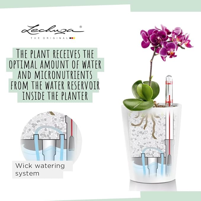Lechuza MINI-DELTINI Shiny Taupe High Gloss, Self-Watering Small Indoor Planter, H5.1 L3.9 W3.9 in