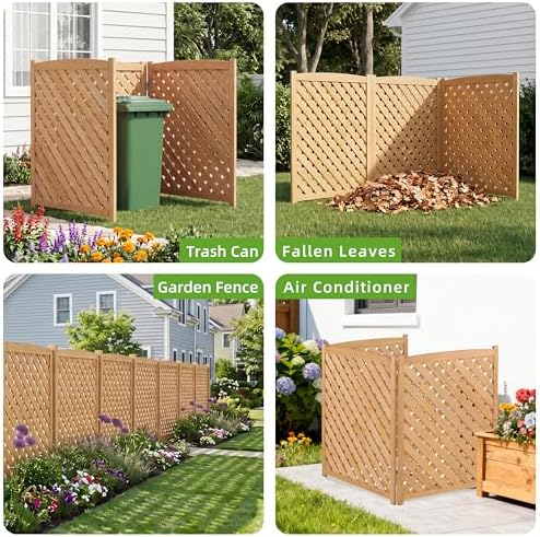 3-panel outdoor air conditioner fence screen, outside wood, side view