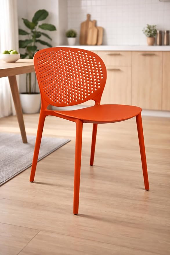 2xhome Set of 2 Patio Dining Chairs | Modern Stackable Outdoor Pool Side Chair | Weather Resistant Plastic for Yard, Porch, Balcony, Kitchen, Orange
