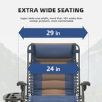 Zero Gravity Chair Oversized Padded Recliner with Adjustable Headrest & Cup Holder - 600D Oxford Folding Lounge Chair for Outdoor Camping, Patio, Poolside (Brown & Blue)