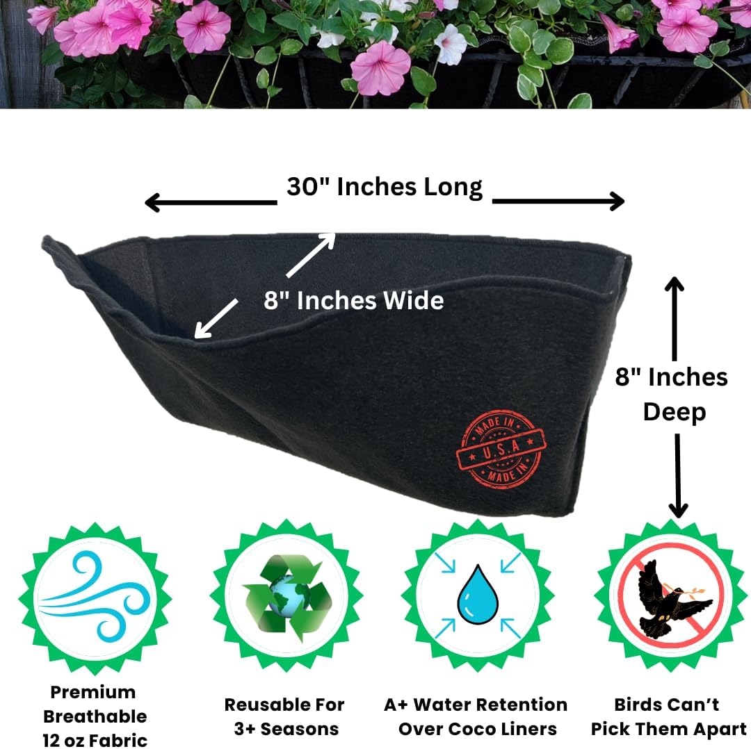 30 Inch Trough Coco Liner Replacement – Reusable Fabric Hayrack Window Box Liner, Heavy Duty 3+ Seasons, Bird Proof, Made in USA (2-Pack)