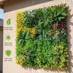 40"x40" artificial grass wall backdrop, fake plant panels, close-up detail