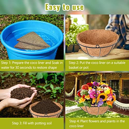 6 Pack 14 Inch Hanging Basket Coco Liners Replacement, Round | 100% Natural Coconut Liners for Planters, Breathable Coconut Fiber Planter Liners for Indoor Outdoor Plants, Flowers, Herbs