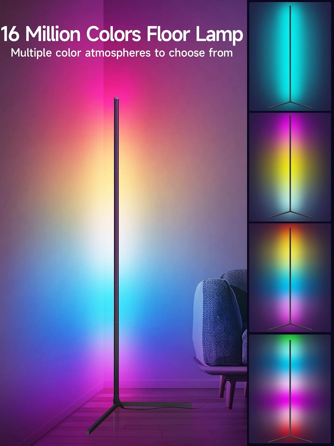tyute corner floor lamp, rgb led corner lamp shown in use