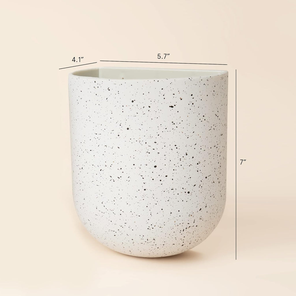 LA Jolie Muse Wall Hanging Planters for Indoor Plants，Hanging Flower Pots for Air Plants Succulent, Set of 2, 5.7L*4.1W*7H, Speckled White | Wall Hanging Planters, Decorative Wall Planters for Air Plants, Succulents, Hanging Flower Pots, 5.7*L4.1W*7H