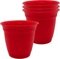 The HC Companies 6 Inch Eclipse Round Planter Pots with Drainage Holes & Attached Saucer, Lightweight UV-Resistant Plastic Indoor & Outdoor Planters, 4-Pack Flower Pots for Garden & Home Decor, Red