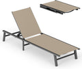 Foldable Outdoor Lounge Chair, No Assembly Patio Chaise Lounge Outdoor with 5-Positions, Aluminum Pool Lounge Chair with Portable Design for Pool, Beach, Deck, Backyard, Khaki