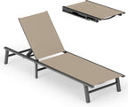 Foldable Outdoor Lounge Chair, No Assembly Patio Chaise Lounge Outdoor with 5-Positions, Aluminum Pool Lounge Chair with Portable Design for Pool, Beach, Deck, Backyard, Khaki