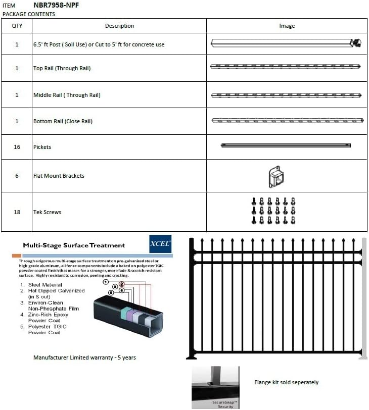 xcel black steel anti-rust fence panel - sharp showing dimensions