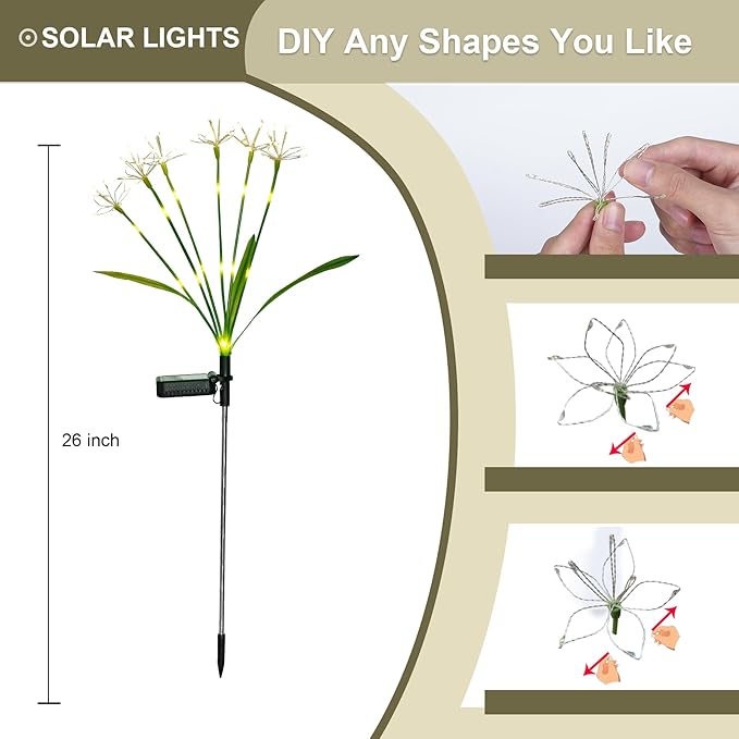 Garden Decor Solar Outdoor Lights, Waterproof Solar Powered Garden Decorative Lights for Christmas Outside Yard Pathway Flowerbed Planter Balcony Patio Gravestone Decor 4-Pack, Multicolor