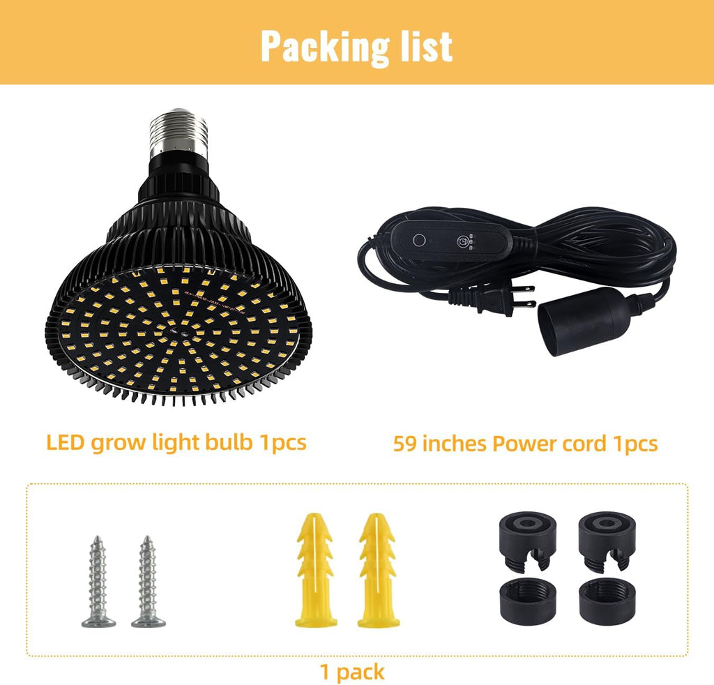 Hanging Grow Lights for Indoor Plants, 25W 5000K, LED Light Bulbs | LED Grow Light, Height Adjustable Pendant, Full Spectrum Plant Lamp with Timer for Tall Indoor Plants, Black