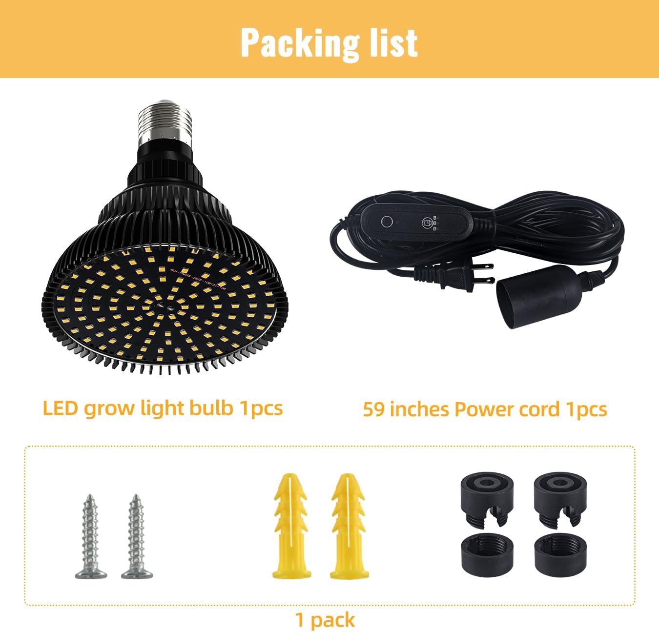 Hanging Grow Lights for Indoor Plants, 25W 5000K, LED Light Bulbs | LED Grow Light, Height Adjustable Pendant, Full Spectrum Plant Lamp with Timer for Tall Indoor Plants, Black