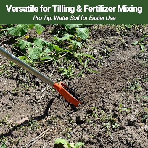 67in garden cultivator with tempered spring steel tines, front angle view