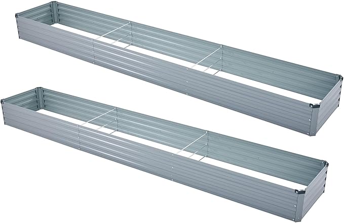 2 Pack 12x2x1FT Galvanized Raised Garden Bed Kit, Outdoor Metal Planter Box for Vegetables, Bottomless Rectangular Gardening Bed with Support Rods, Tool-Free Assembly, Gray