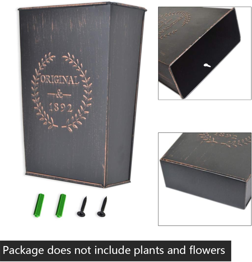 LESEN Rustic Metal Wall Planter Country Home Hanging Wall Vase Pocket for Plants or Flower Indoor or Outdoor Farmhouse Wall Decor,Set of 2