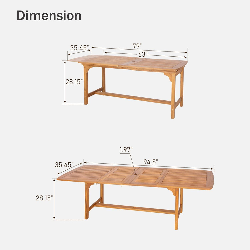 phi villa teak outdoor table, expandable wood table, view 9