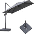 PURPLE LEAF 8 FT Cantilever Patio Umbrella with Base Outdoor Aluminum Offset Square Umbrella with 3 Years Fade Resistance Recycled Fabric and 360-degree Rotation for Deck Pool Garden, Mist Grey