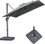 PURPLE LEAF 8 FT Cantilever Patio Umbrella with Base Outdoor Aluminum Offset Square Umbrella with 3 Years Fade Resistance Recycled Fabric and 360-degree Rotation for Deck Pool Garden, Mist Grey