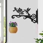 Elegant Bird Pattern Wall Hooks - 10/12/14 Inch Metal Plant Hangers for Indoor & Outdoor - Rust-Resistant Bracket for Plants, Feeders, Chimes, Lanterns (4, Black, 14 inch)