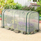 raised garden bed with greenhouse, waterproof sun-protective green, front angle view