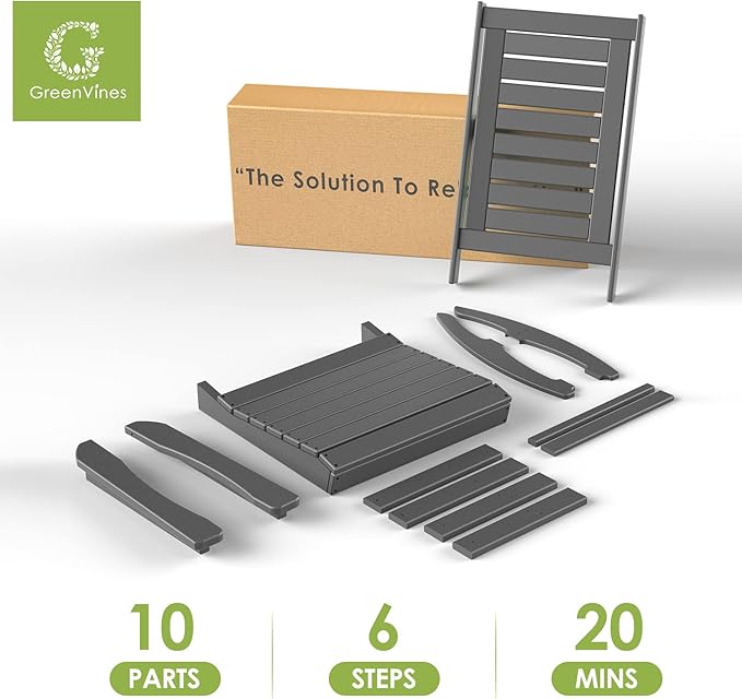GREENVINES Outdoor Rocking Chairs | Set of 4 | Porch Rocker | HDPE Plastic | Grey | Oversized Rockers | High Back | Big & Tall | Ladder Back | for Patio Outside Backyard Balcony Garden