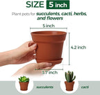 T4U Flower Pots 18-Pack, 5 Inch Plant Pot with Saucer and Drainage Hole, Durable Plastic Flower Pots, Small Pots for Plants, Violet, Succulent and Indoor Plant Decorative (18 Pack 5" Pot)