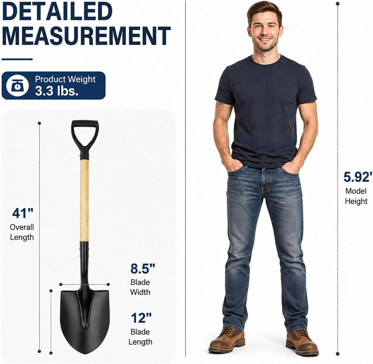 shovel for digging,round shovel, garden tool with d-handle, package contents