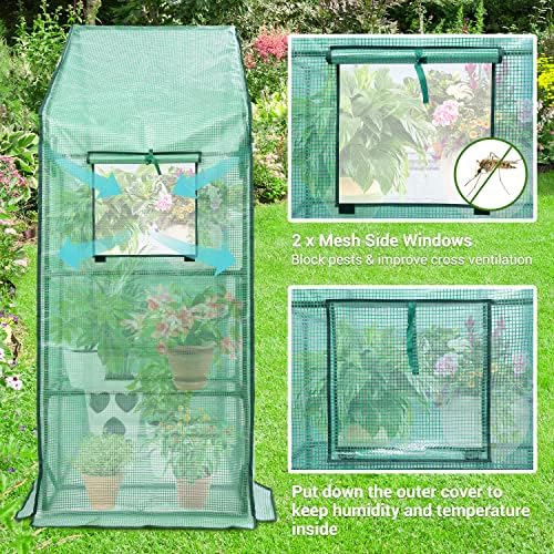 ohuhu greenhouse for outdoors with mesh side windows shown in use