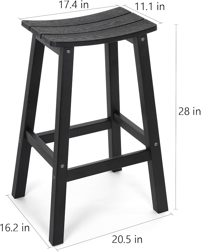 Stoog All-Weather Bar Stools Set of 4, 28" Height Outdoor Bar Stools, Low Maintenance, for Patio, Deck, Kitchen Counter, and Garden, Black