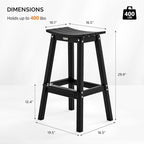 VINGLI 29 Inch Outdoor Bar Stools Set of 4, HDPE Weather Resistant Barstools Heavy Duty Patio Bar Height Chairs for Deck Balcony Kitchen Counter Yard and Poolside(Black, 29 Inch 4 PC)