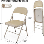 VINGLI 4 Pack Folding Chairs with Padded Seats, Metal Frame with Pu Leather Seat & Back, Capacity 350 lbs, Set of 4, Khaki