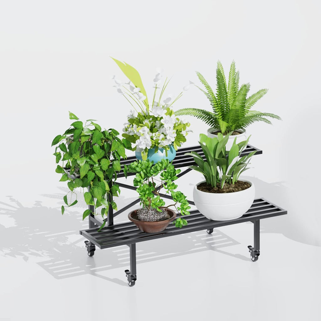 zhongma 2 tier heavy duty metal plant stand, side view