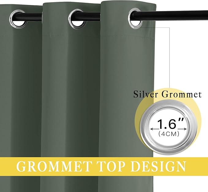 NICETOWN Sage Green Sliding Door Curtains 95 inches Long - Grommet Blackout Room Darkening French Door Sound Reducing Thermal Curtain for Living Room/Bedroom (W100 x L95, 1 Panel)