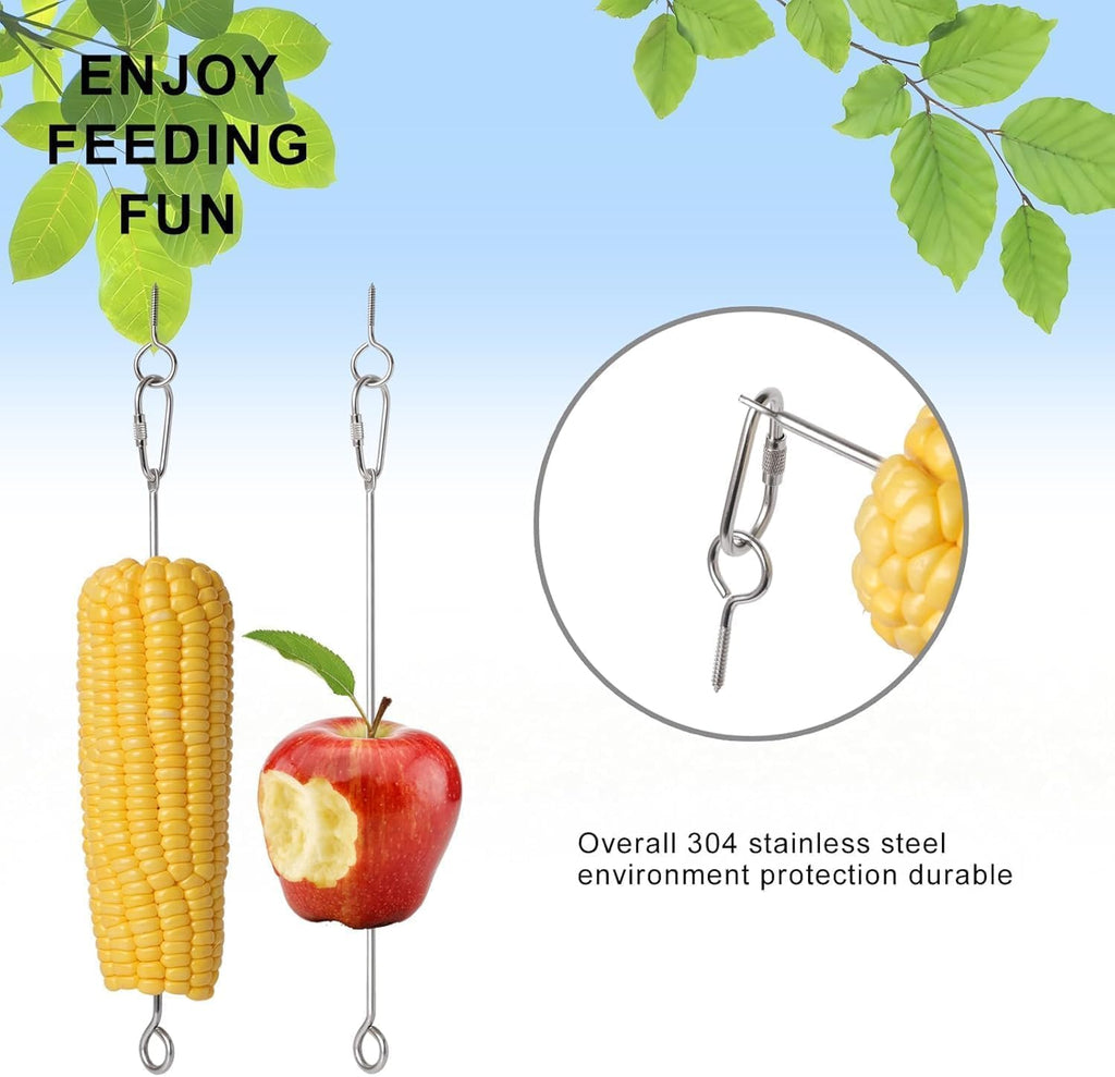 Durable 304 Stainless Steel Hanging Squirrel Feeder Outside, Squirrel Feeders for Outdoors, Chipmunk Feeder, Squirrel Food for Backyard Squirrels Hold Corn, Corn Cob(1Feeder Rod - Chain Not Included)