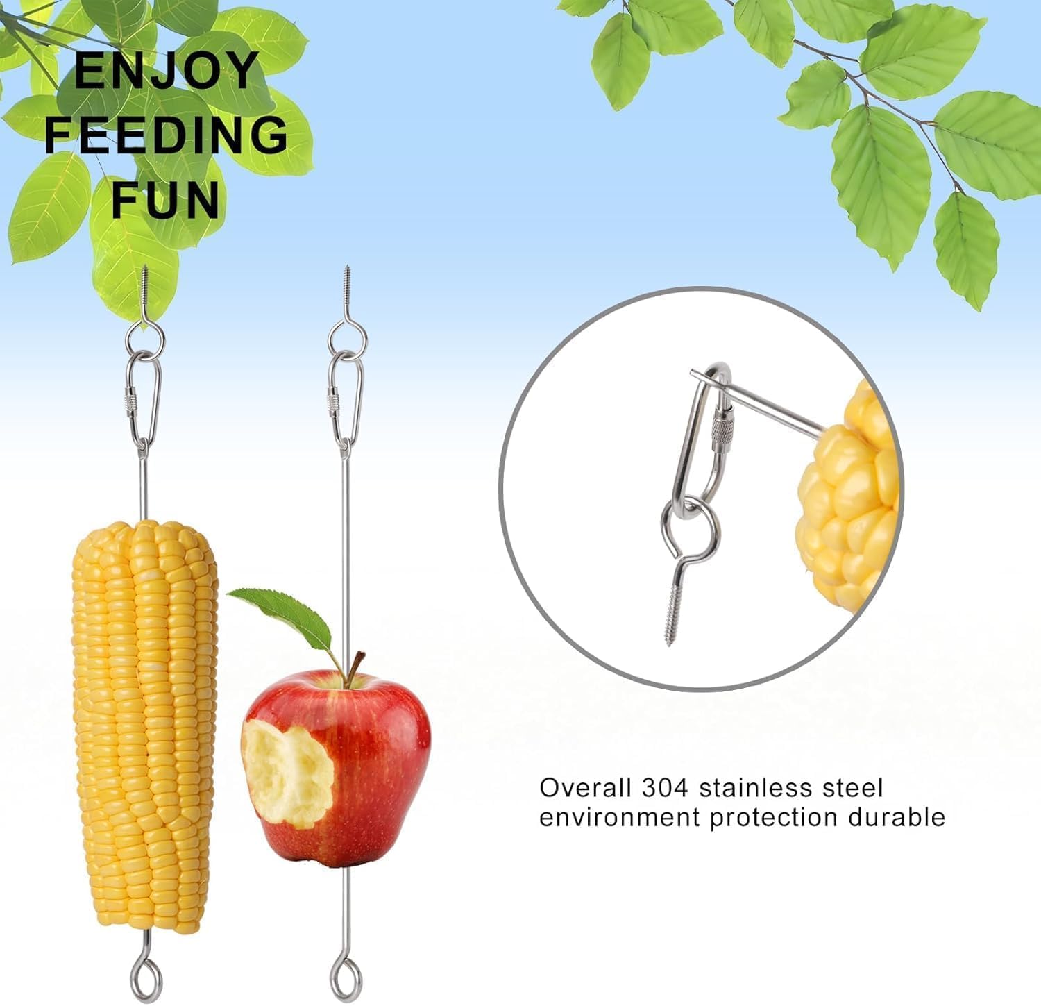 Durable 304 Stainless Steel Hanging Squirrel Feeder Outside, Squirrel Feeders for Outdoors, Chipmunk Feeder, Squirrel Food for Backyard Squirrels Hold Corn, Corn Cob(1Feeder Rod - Chain Not Included)
