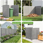 3-panel outdoor air conditioner fence screen, outside wood, side view