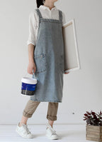 Denim Cotton Canvas Cross Back Aprons Solid Color Shop Kitchen Garden Square Smock for Women Girls with Pockets