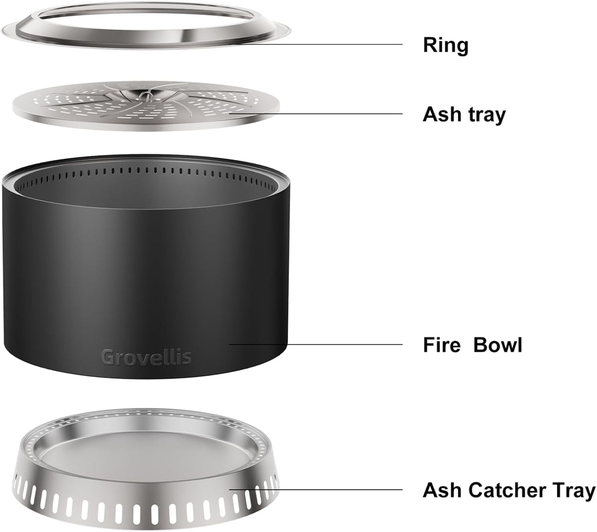 27 inch smokeless fire pit with waterproof cover showing dimensions