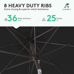 JEAREY 9FT Outdoor Patio Umbrella Outdoor Table Umbrella with Push Button Tilt and Crank, Market Umbrella 8 Sturdy Ribs UV Protection Waterproof for Garden, Deck, Backyard, Pool (Black)