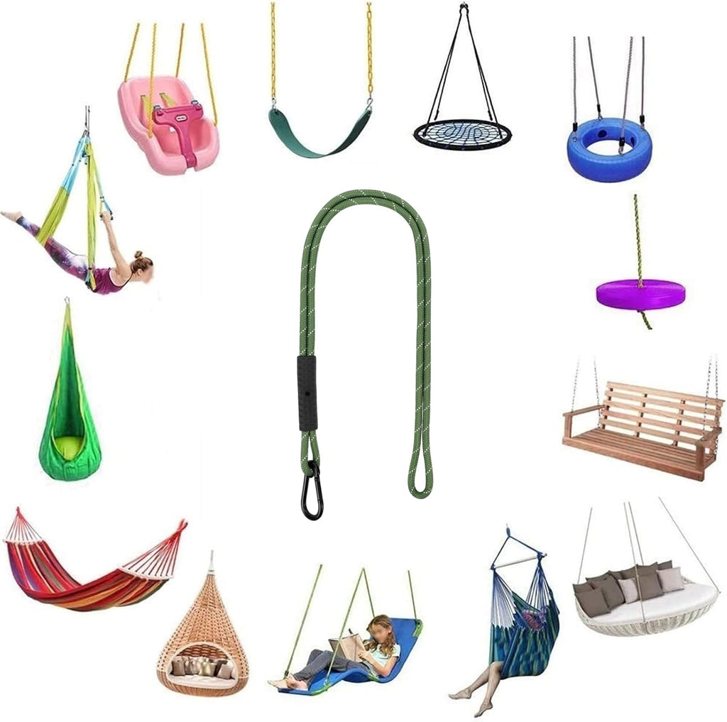 Heavy Duty Tree Swing Ropes, Hammock Tree Straps Hanging Kit, for Outdoor Swings Hammock Playground Set Accessories (1.75ft,21",Green,2Pack)