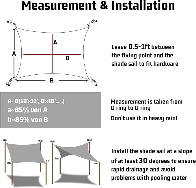 LOVE STORY Rectangle 6'x9' Waterproof Sun Shade Sail Canopy UV Block for Outdoor Patio Backyard Carport,Turquoise Blue(We Make Custom Size)