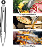 YuanKanJu Kitchen Tongs for Cooking Grilling, Aisoso 9-inch and 14-inch Set of 2 Heavy Duty Grill Tongs, 430 Premium Stainless Steel with Heat Resistant Silicone Grips and Sturdy Lock Ring