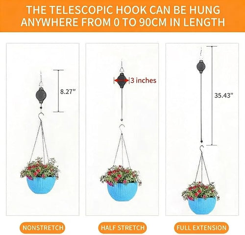 3Pack Retractable Plant Hanger Pulley System with Adjustable Rope Clips-Heavy-Duty for Indoor & Sheltered Outdoor Use(Max 15kg)